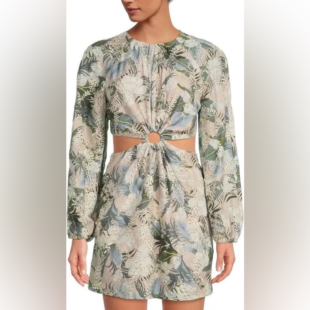 Gianni Bini Tinsley Dress- palm print long sleeve